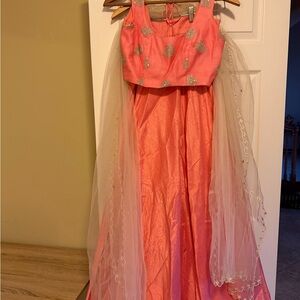 Pink and Silver Embellished Dress with Sheer Overlay